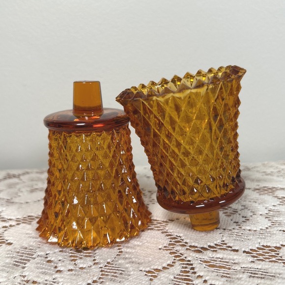 Home Interiors Other - Vintage Amber Glass Diamond Point Peg Votive Candle Holders MCM Retro Set of 2